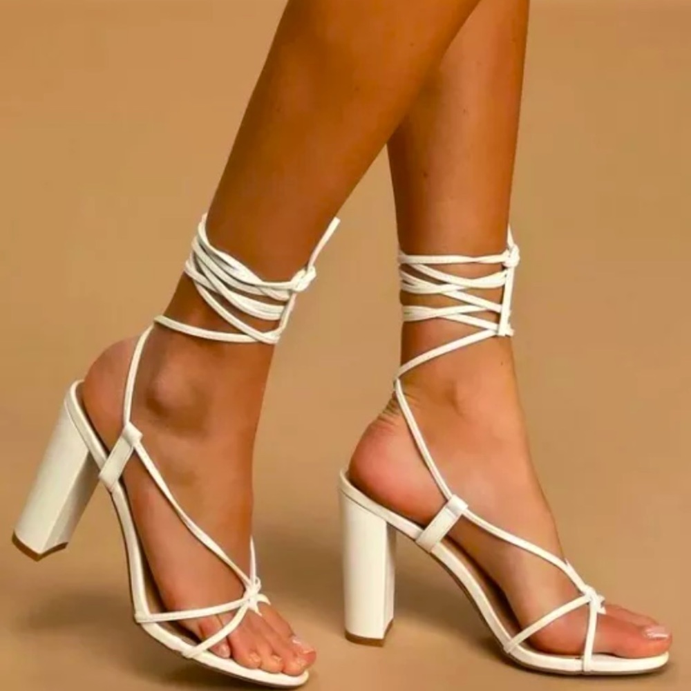 Lulu Marc’s white lace up heels